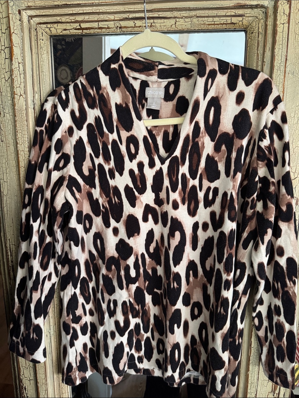 Chico's Leopard Print V-Neck Sweater in Brown and Black